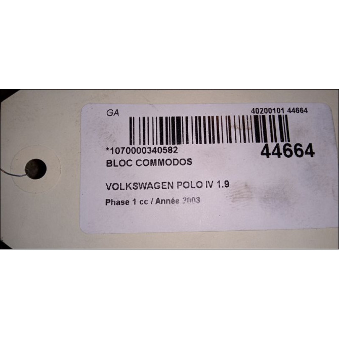 Bloc commodos occasion VOLKSWAGEN POLO IV Phase 1 01-2002->05-2005 1.9 TDI 100ch 6Q0953513E9B9 3