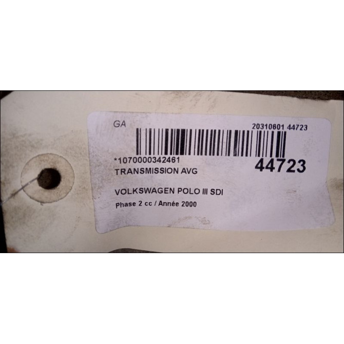 Transmission avant gauche occasion VOLKSWAGEN POLO III Phase 2 11-1999->12-2001 SDI JZW407451X 2