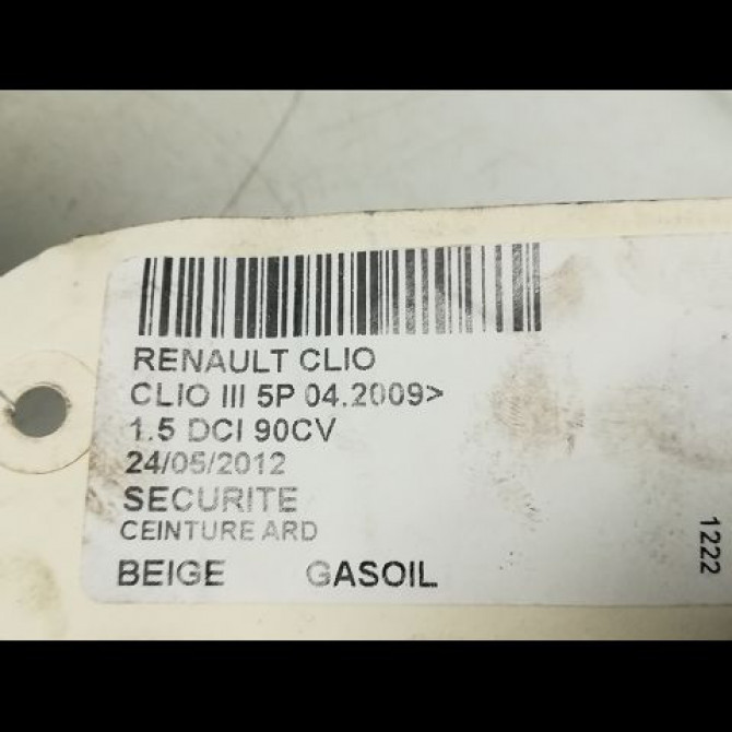 Ceinture arrière droite occasion RENAULT CLIO III Phase 1 09-2005->03-2009 1.2 TCE 16v 100ch 8200838238 5