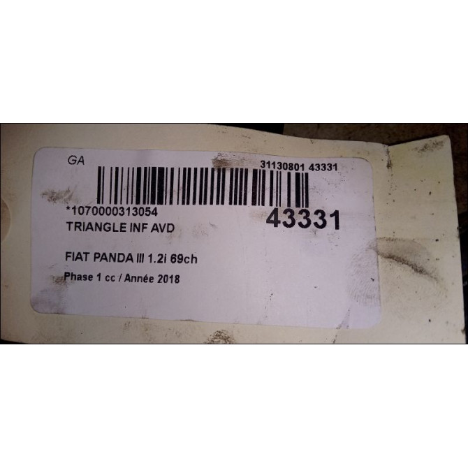 Triangle inf avd occasion FIAT PANDA III Phase 1 01-2012->... 1.2i 69ch 52013959 3