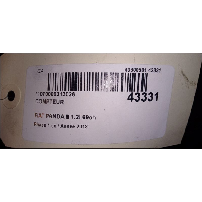 Compteur occasion FIAT PANDA III Phase 1 01-2012->... 1.2i 69ch 52077799 4