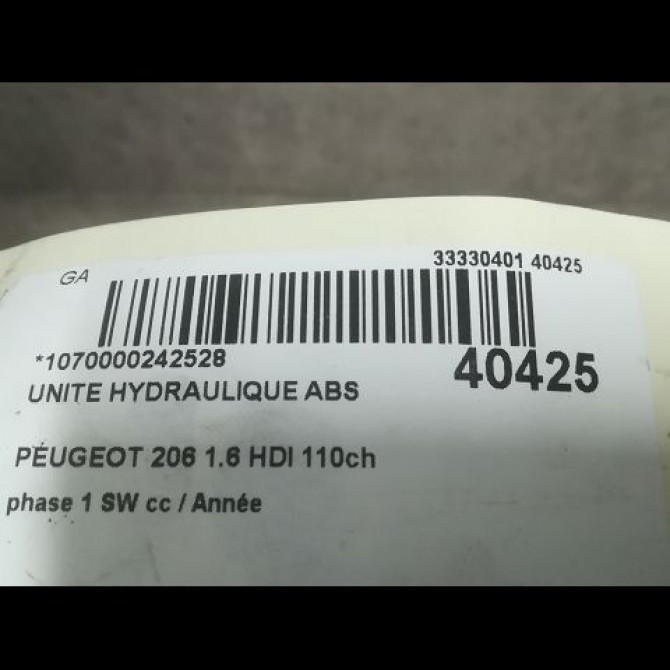 Unité hydraulique ABS occasion PEUGEOT 206 206 phase 1 SW 2002-06-01->2006-12-31 1.6 HDI 110ch 4541V8 3