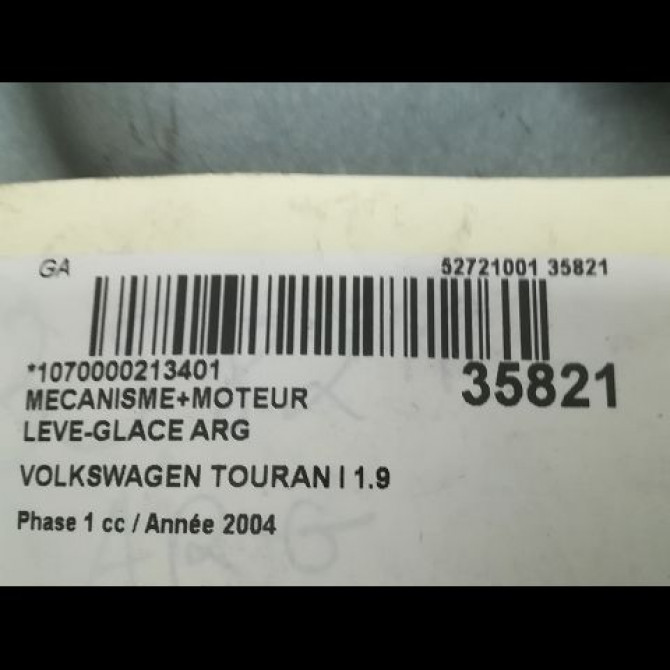 Mecanisme+moteur leve-glace arg occasion VOLKSWAGEN TOURAN I Phase 1 03-2003->12-2006 1.9 TDI 100ch 3