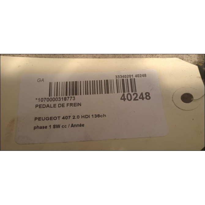 Pedale de frein occasion PEUGEOT 407 phase 1 SW 07-2004->07-2008 2.0 HDI 136ch 4501W9 2