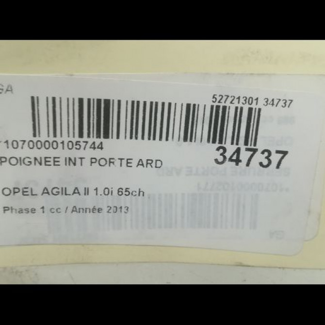Poignee int porte ard occasion OPEL AGILA II Phase 1 03-2008->12-2014 1.0i 65ch 93195906 3