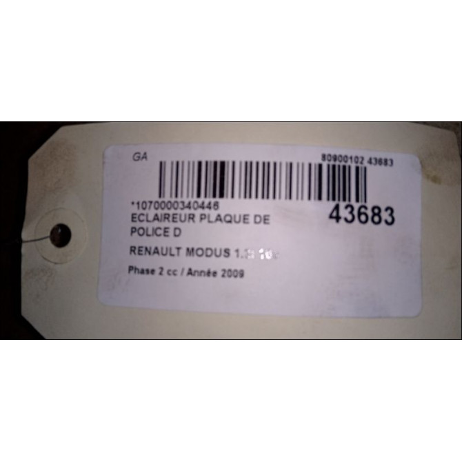 Eclaireur plaque de police d occasion RENAULT MODUS Phase 2 01-2008->12-2012 1.2i 16v 75ch 3