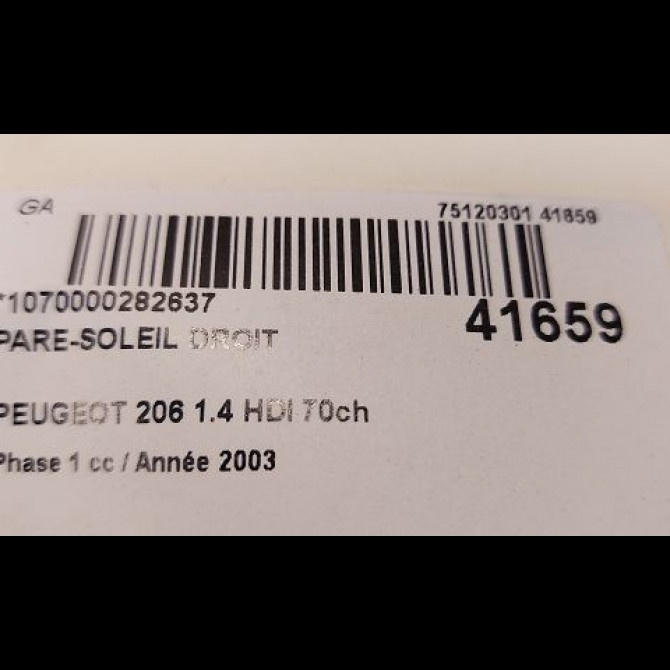 Pare-soleil droit occasion PEUGEOT 206 Phase 1 09-1998->03-2009 1.4 HDI 70ch 8143HE 3