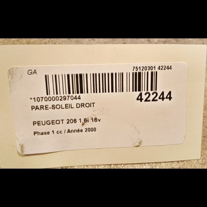 Pare-soleil droit occasion PEUGEOT 206 Phase 1 09-1998->03-2009 1.6i 16v 8143HE 3