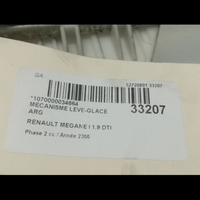 Mecanisme leve-glace arrière gauche occasion RENAULT MEGANE I Phase 2 03-1999->06-2003 1.9 DTI 7700834343 3