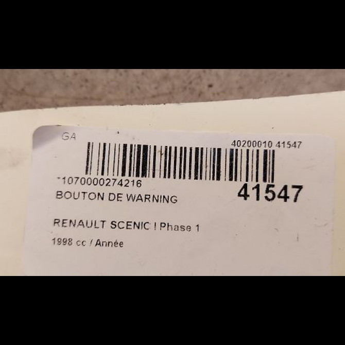 Bouton de warning occasion RENAULT SCENIC I Phase 1 09-1996->08-1999 7700841043 2