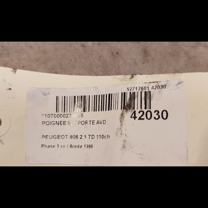 Poignee int porte avd occasion PEUGEOT 806 Phase 1 06-1994->12-2001 2.1 TD 110ch 914450 3