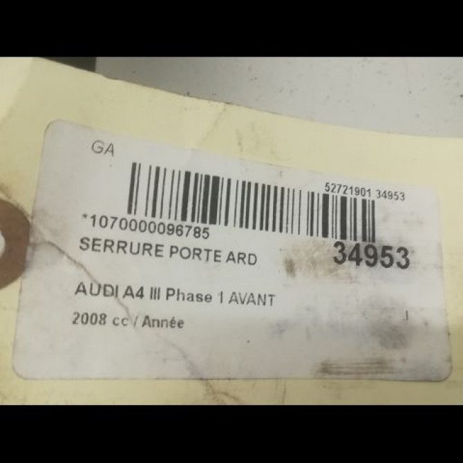 Serrure porte ard occasion AUDI A4 II Phase 2 09-2004->04-2008 8E0839016AA 5