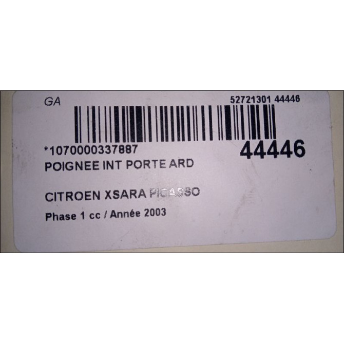 Poignee int porte ard occasion CITROEN XSARA PICASSO Phase 1 12-1999->02-2004 2.0 HDi 90ch 9143F3 3