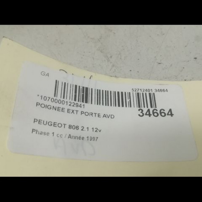 Poignee ext porte avd occasion PEUGEOT 806 Phase 1 06-1994->12-2001 2.1 12v 9101G0 3