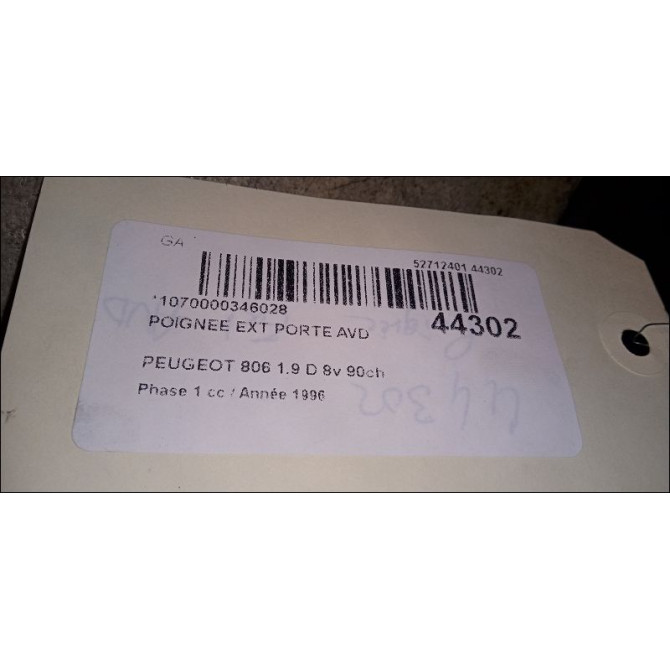 Poignee ext porte avd occasion PEUGEOT 806 Phase 1 06-1994->12-2001 1.9 D 8v 90ch 9101G0 3