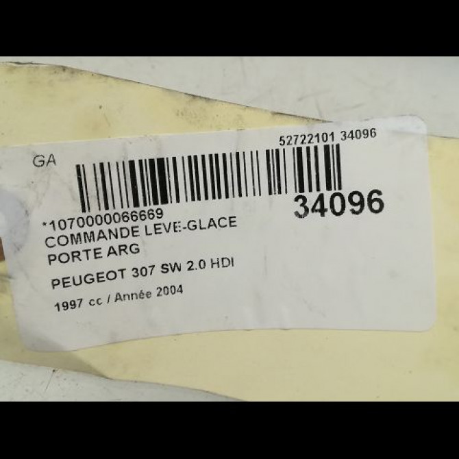 Commande leve-glace porte arrière gauche occasion PEUGEOT 307 Phase 1 04-2001->06-2005 2.0 HDI 16v 136ch 6554E8 4