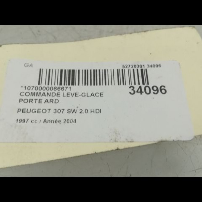 Commande leve-glace porte arrière droite occasion PEUGEOT 307 Phase 1 04-2001->06-2005 2.0 HDI 16v 136ch 6554E8 4