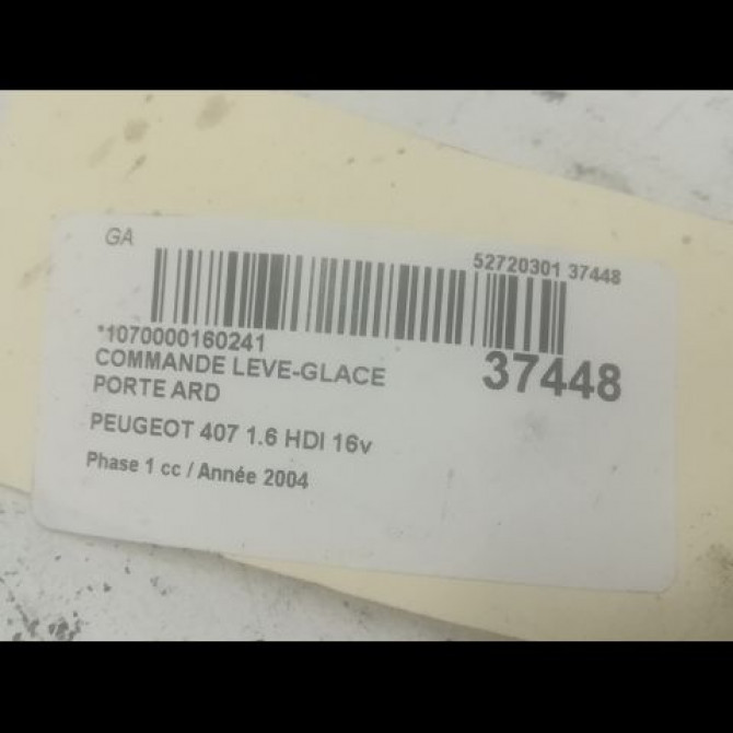 Commande leve-glace porte arrière droite occasion PEUGEOT 407 Phase 1 04-2004->07-2008 1.6 HDI 16v 6554E8 3