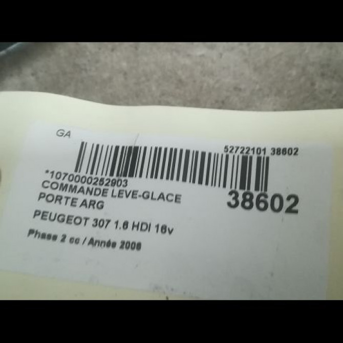 Commande leve-glace porte arrière gauche occasion PEUGEOT 307 Phase 2 06-2005->03-2008 1.6 HDI 16v 110ch 6554E8 3