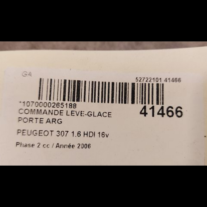 Commande leve-glace porte arrière gauche occasion PEUGEOT 307 Phase 2 06-2005->03-2008 1.6 HDI 16v 110ch 6554E8 3