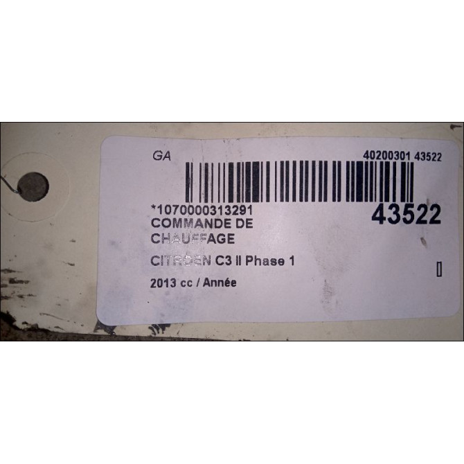 Commande de chauffage occasion CITROEN C3 II Phase 1 11-2009->02-2013 9675399980 4