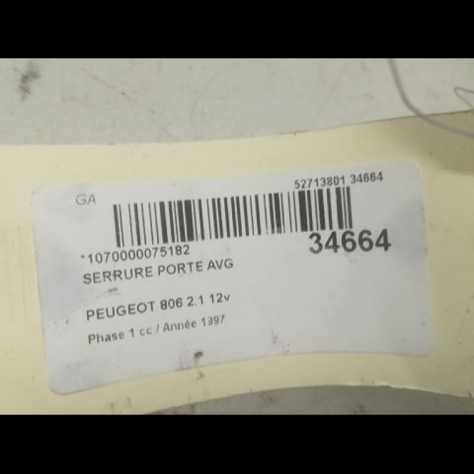 Serrure porte avg occasion PEUGEOT 806 Phase 1 06-1994->12-2001 2.1 12v 9135H9 3