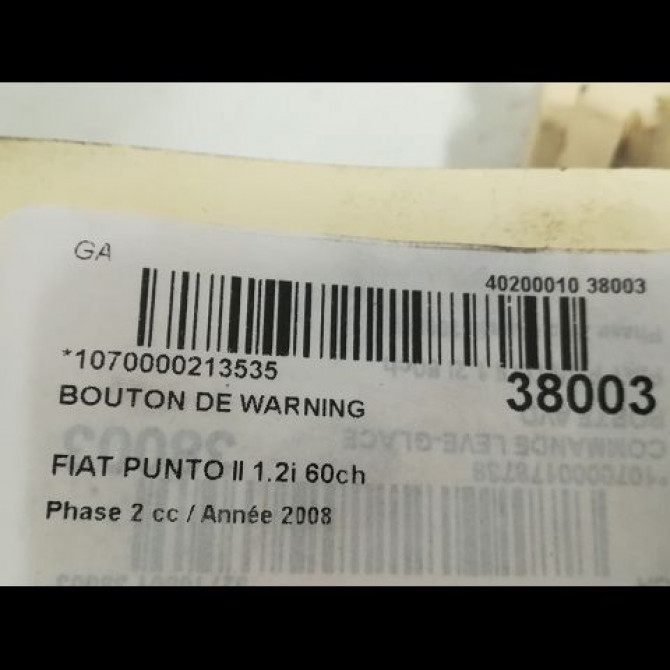 Bouton de warning occasion FIAT PUNTO II Phase 2 05-2003->10-2009 1.2i 60ch 3