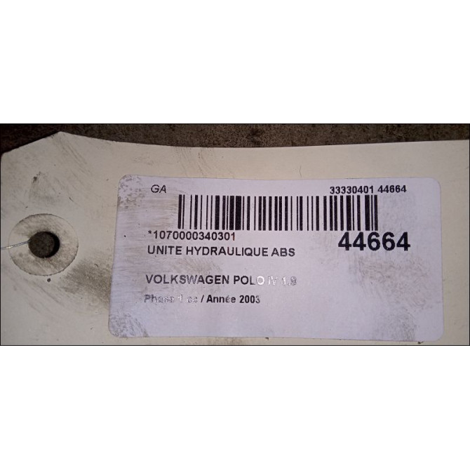 Unité hydraulique ABS occasion VOLKSWAGEN POLO IV Phase 1 01-2002->05-2005 1.9 TDI 100ch 6Q0698117A 3
