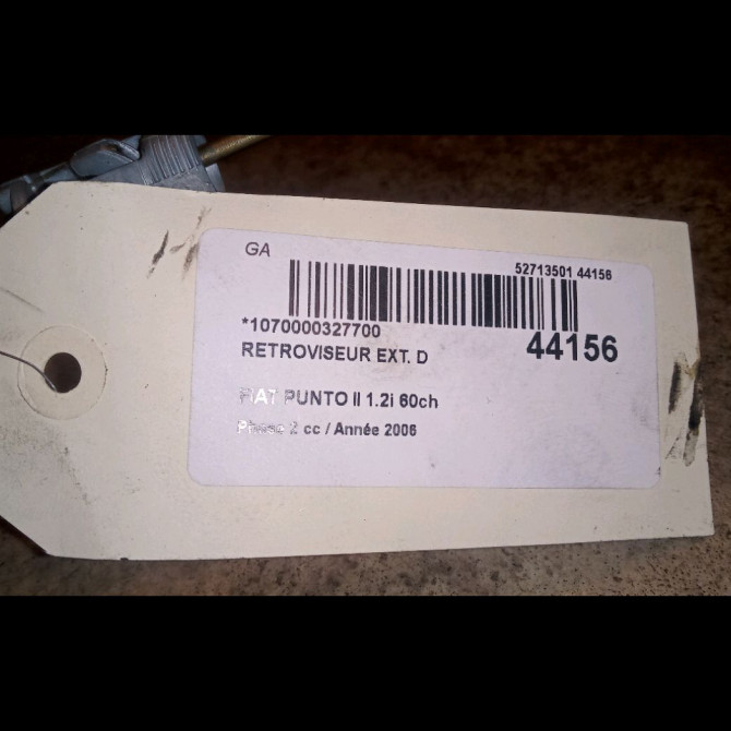 Retroviseur exterieur manuel droit occasion FIAT PUNTO II Phase 2 05-2003->10-2009 1.2i 60ch 735380180 3