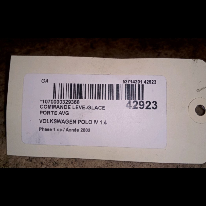 Commande lève-glace porte avant gauche occasion VOLKSWAGEN POLO IV Phase 1 01-2002->05-2005 1.4 TDI 75ch 3