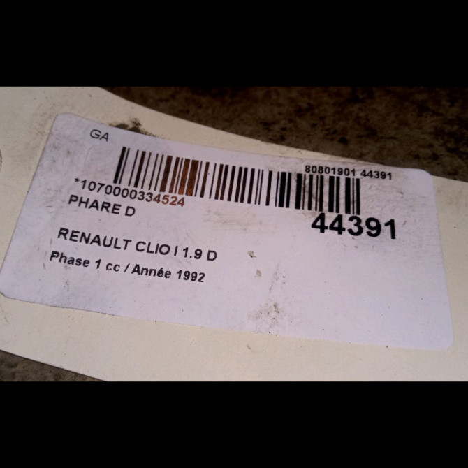 Phare droit occasion RENAULT CLIO I Phase 1 06-1990->03-1994 1.9 D 7701034147 3