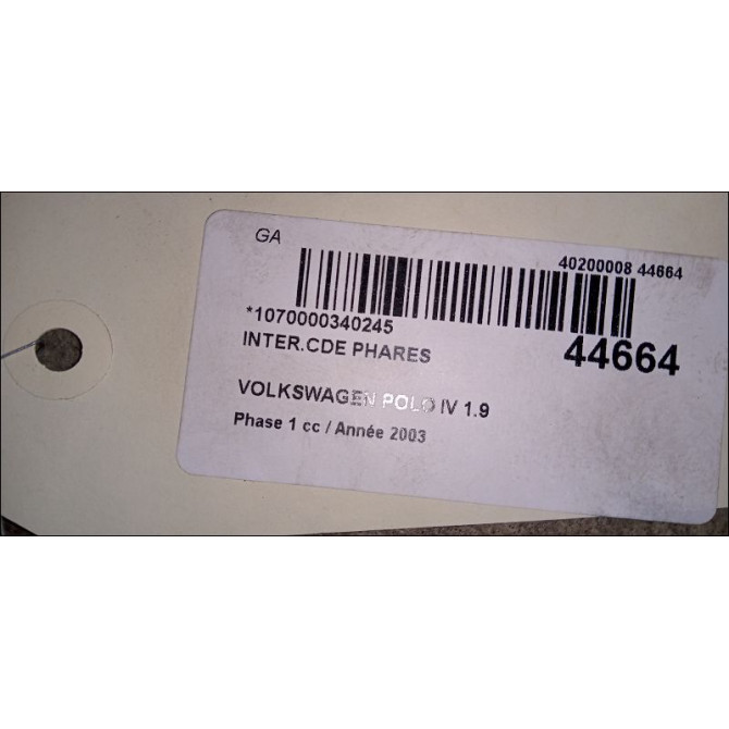 Interrupteur commande de phares occasion VOLKSWAGEN POLO IV Phase 1 01-2002->05-2005 1.9 TDI 100ch 6R0941531GAPV 3