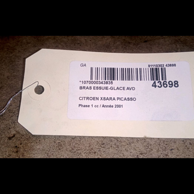 Bras essuie-glace avant droit occasion CITROEN XSARA PICASSO Phase 1 12-1999->02-2004 2.0 HDi 90ch 6429AA 2