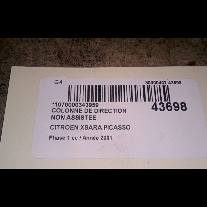 Colonne de direction non assistee occasion CITROEN XSARA PICASSO Phase 1 12-1999->02-2004 2.0 HDi 90ch 4123CC 3
