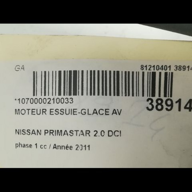 Moteur essuie-glace avant occasion NISSAN PRIMASTAR phase 1 08-2006->... 2.0 DCI 115ch 2881000QAC 3