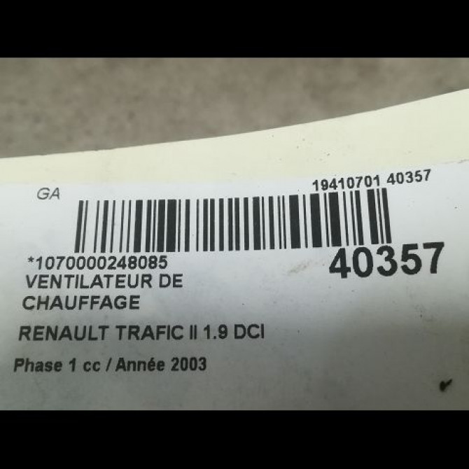 Ventilateur de chauffage occasion RENAULT TRAFIC II Phase 1 10-2001->08-2006 1.9 DCI 100ch 7701208225 3