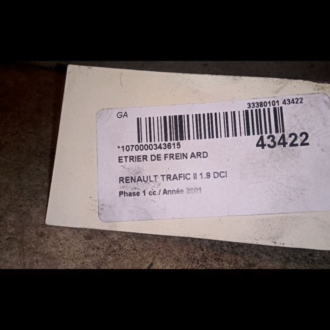 Etrier de frein arrière droit occasion RENAULT TRAFIC II Phase 1 10-2001->08-2006 1.9 DCI 100ch 7701050916 3