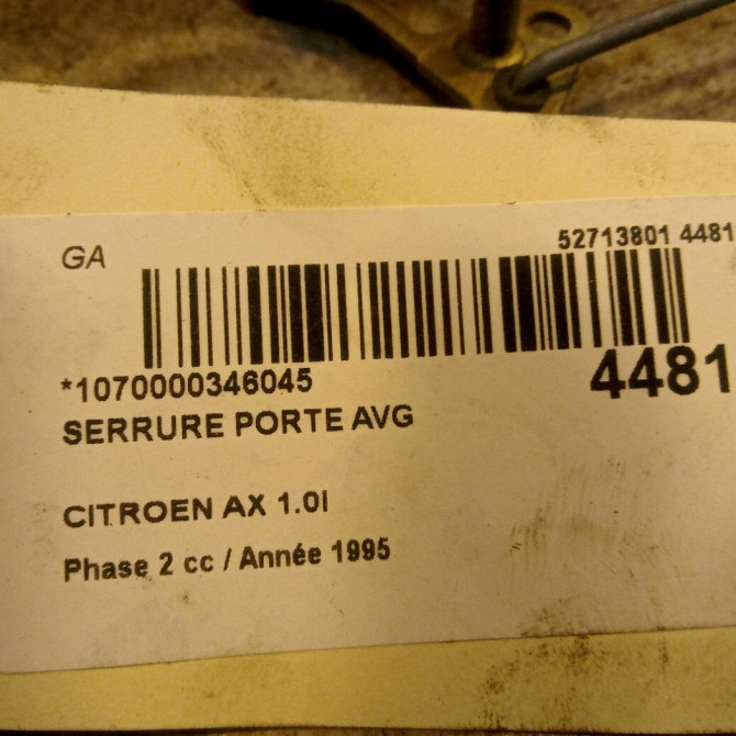 Serrure porte avg occasion CITROEN AX Phase 2 07-1991->06-1998 1.0i 96038804 3