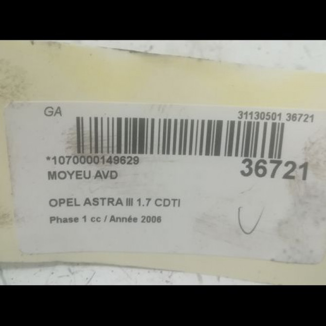 Moyeu avd occasion OPEL ASTRA III ASTRA III Phase 1 2004-04-01->2006-12-31 1.7 CDTI 100ch 93178652 3
