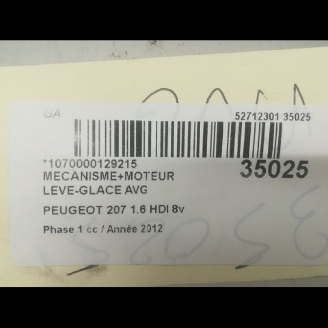 Mecanisme+moteur leve-glace avg occasion PEUGEOT 207 Phase 1 04-2006->06-2013 1.6 HDI 8v 92ch 9221FT 5