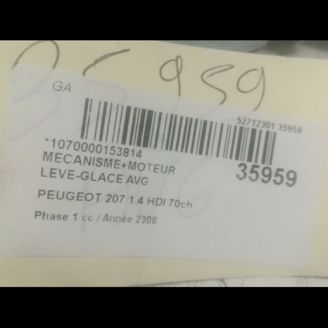 Mecanisme+moteur leve-glace avg occasion PEUGEOT 207 Phase 1 04-2006->06-2013 1.4 HDI 70ch 9221FT 3