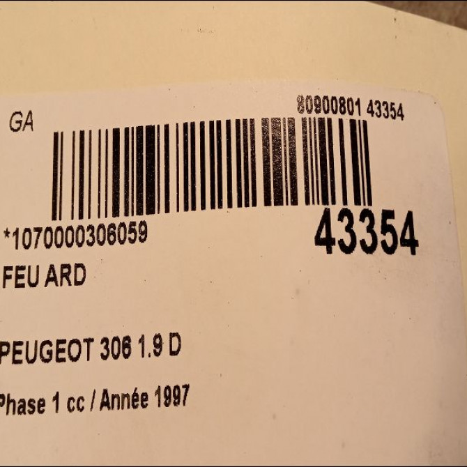 Feu arrière droit occasion PEUGEOT 306 Phase 1 09-1994->03-1997 1.9 D 635195 3