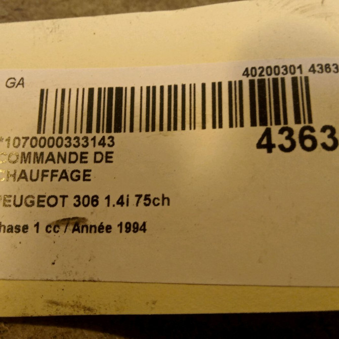 Commande de chauffage occasion PEUGEOT 306 Phase 1 09-1994->03-1997 1.4i 75ch 6451E3 3