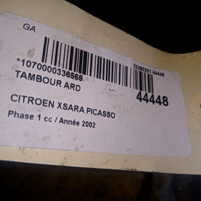 Tambour arrière droit occasion CITROEN XSARA PICASSO Phase 1 12-1999->02-2004 2.0 HDi 90ch 424724 3
