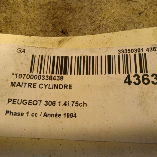 Maitre cylindre occasion PEUGEOT 306 Phase 1 09-1994->03-1997 1.4i 75ch 4601A7 3