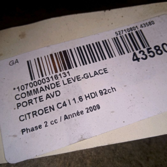 Commande lève-glace porte avant droite occasion CITROEN C4 I Phase 2 07-2008->10-2010 1.6 HDI 92ch 6554HF 3