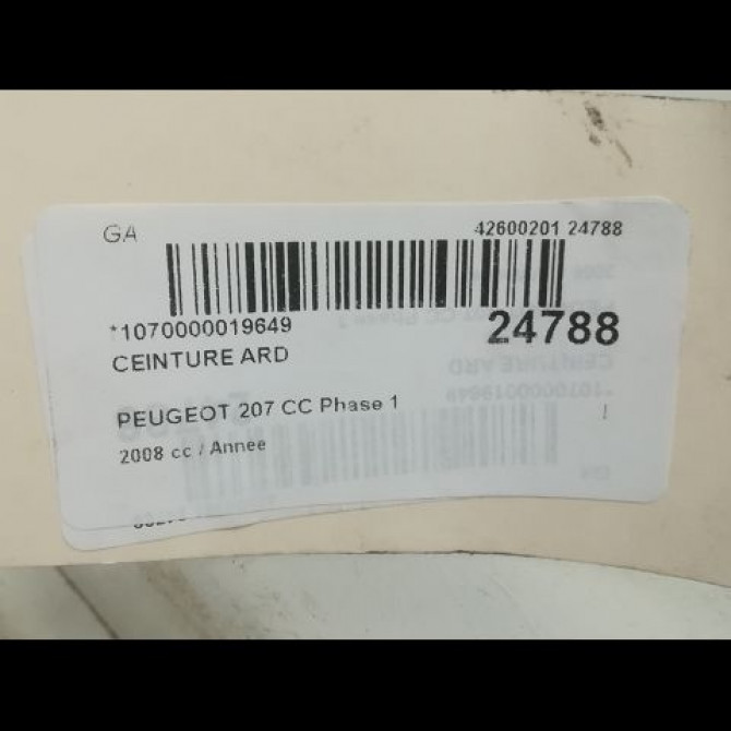 Ceinture arrière droite occasion PEUGEOT 207 CC Phase 1 03-2007->... 4