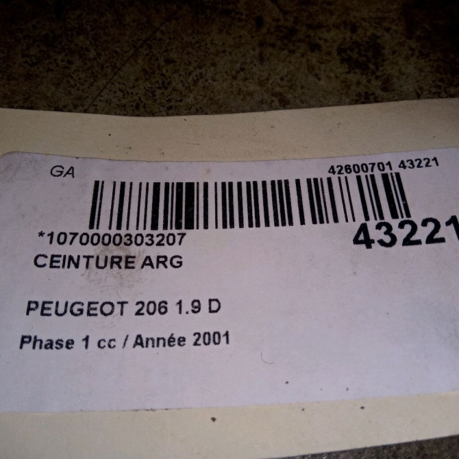 Ceinture arrière gauche occasion PEUGEOT 206 Phase 1 09-1998->03-2009 1.9 D 8975R2 4