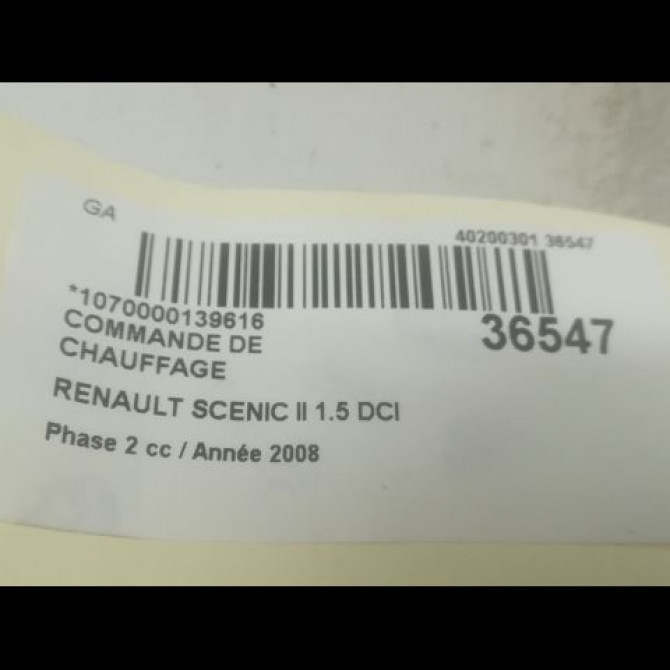 Commande de chauffage occasion RENAULT SCENIC II Phase 2 09-2006->04-2009 1.5 DCI 105ch 7701056580 3