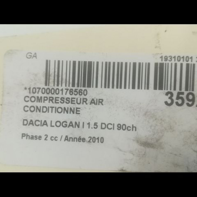 Compresseur air conditionne occasion DACIA LOGAN I Phase 2 07-2008->12-2012 1.5 DCI 90ch 926006229R 4